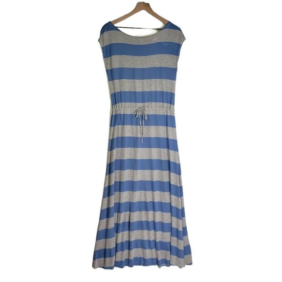 Gap Rugby Stripe Jersey Knit‎ Dress SP Blue Grey Scoop Back Drawstring Waist - Picture 1 of 7